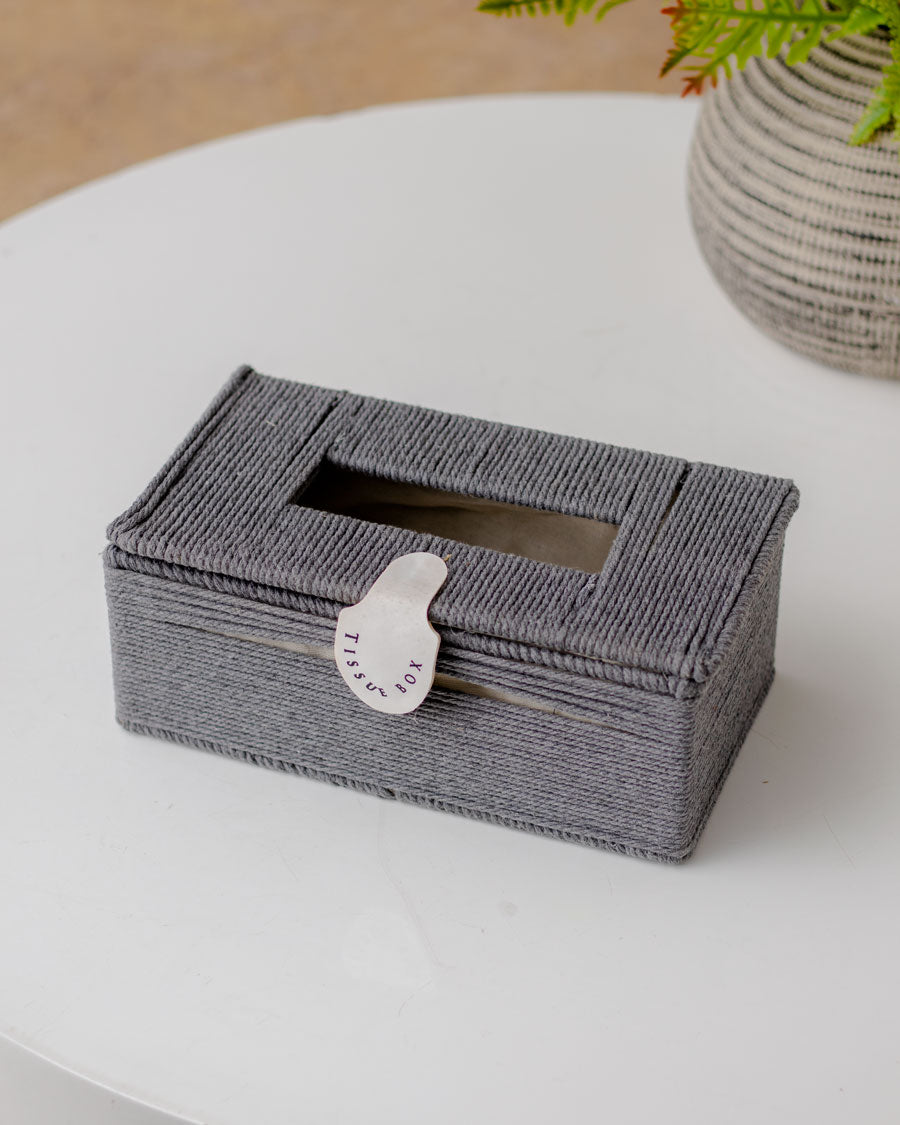 Bohemian Breeze Rattan Tissue Box - Grey - The Decor Kart