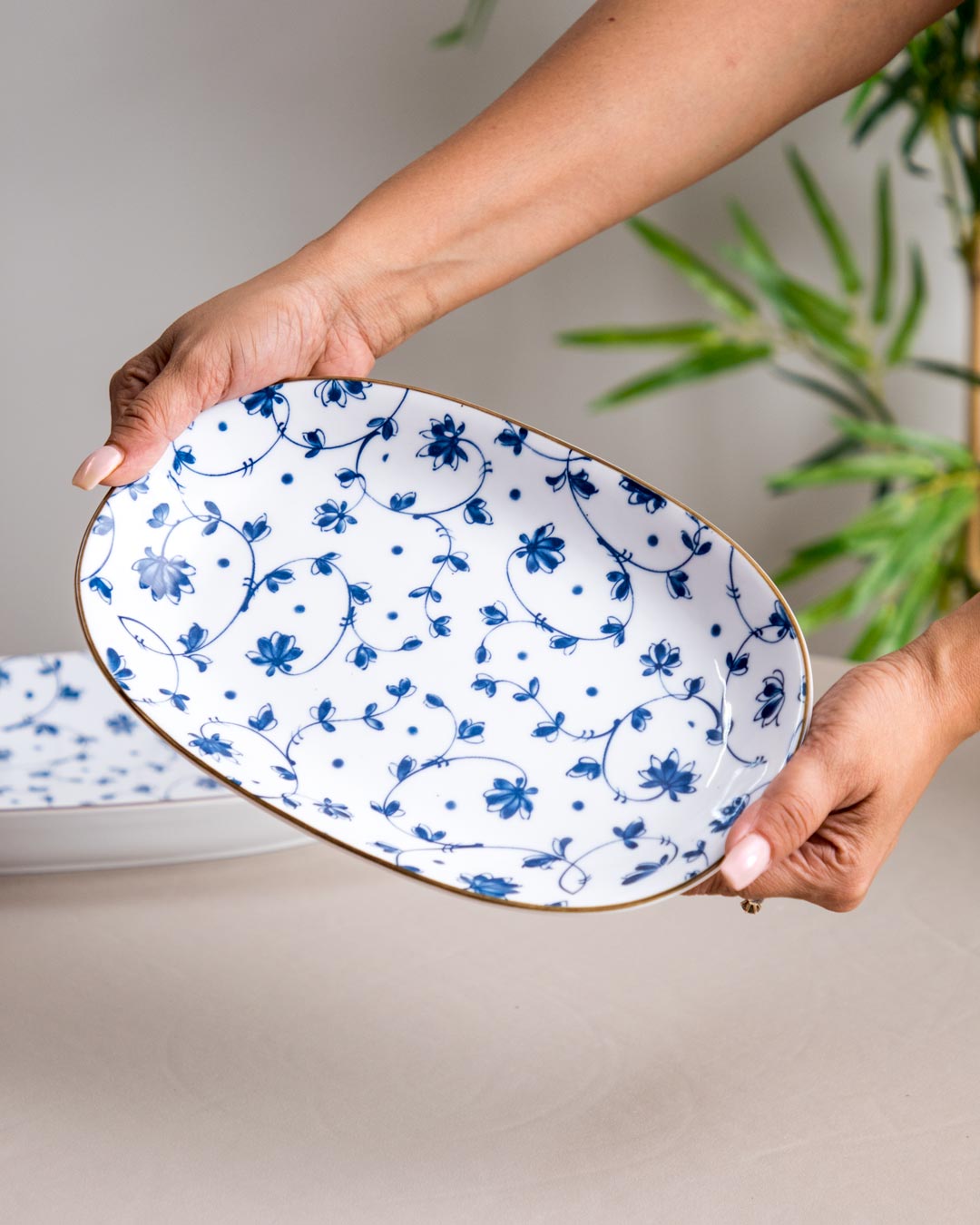 Orchid Blue & White Platter- Small - The Decor Kart