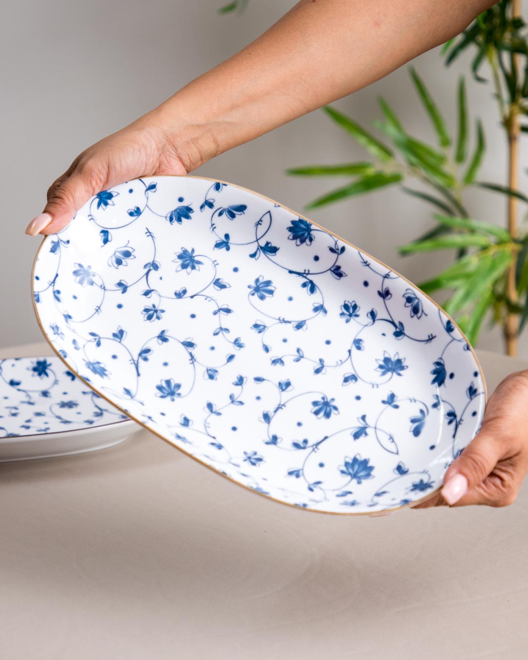 Orchid Blue & White Platter - Large - The Decor Kart