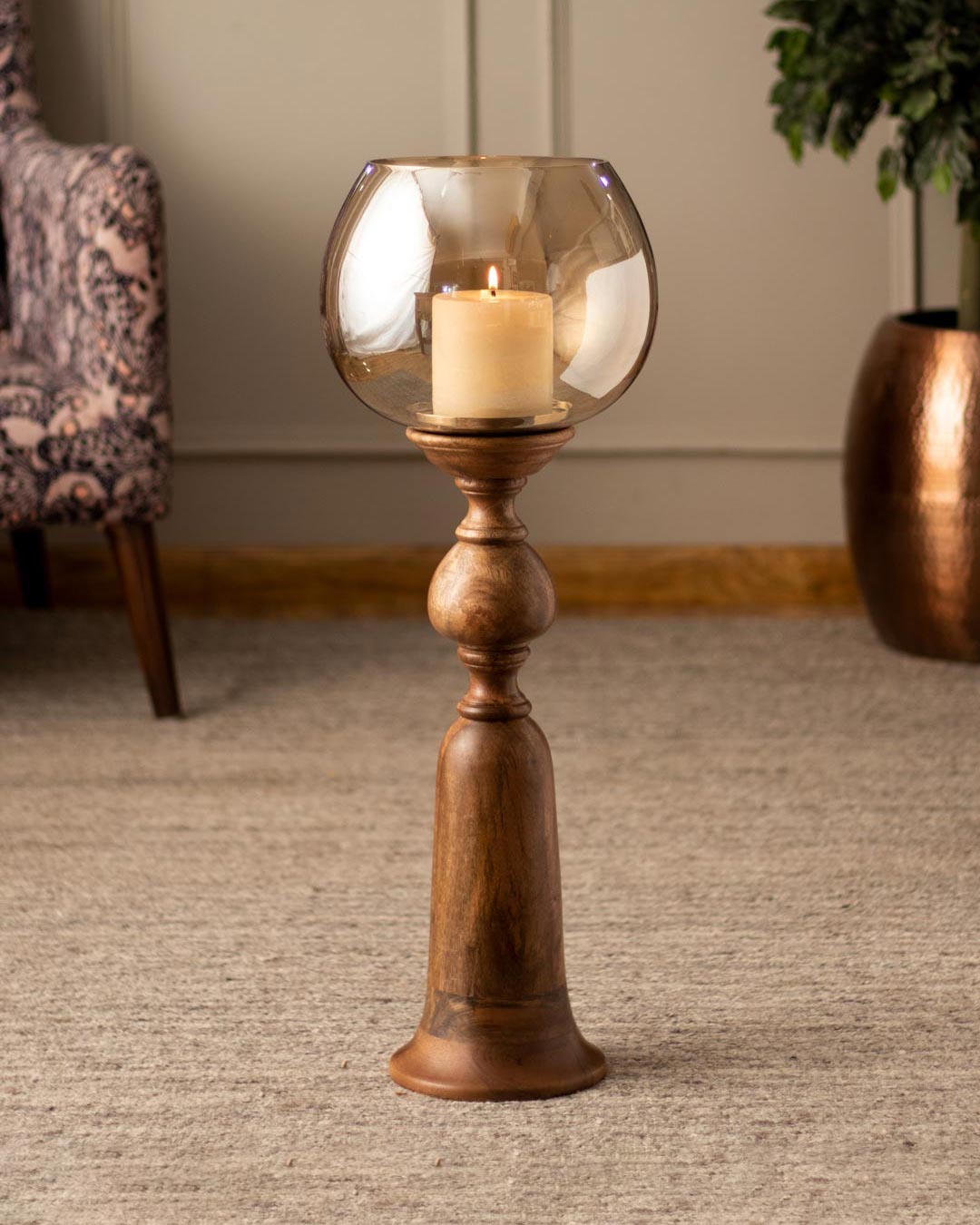 Natural Wood Pillar Candle Holder - small - The Decor Kart