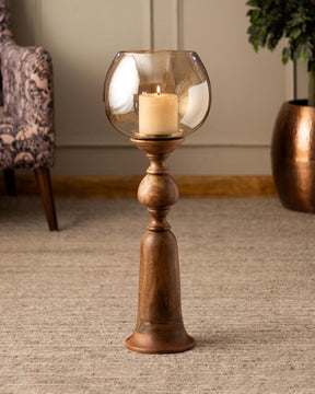 Natural Wood Pillar Candle Holder - small - The Decor Kart