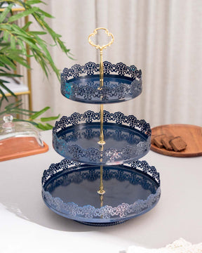 'Lacing Elegance' 3-Tier Cake Stand - Navy Blue - The Decor Kart