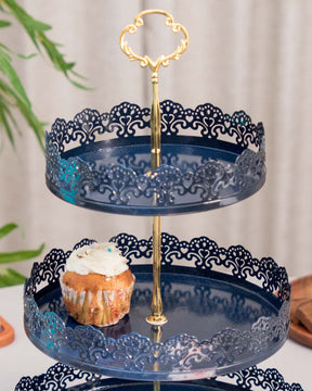 'Lacing Elegance' 3-Tier Cake Stand - Navy Blue - The Decor Kart