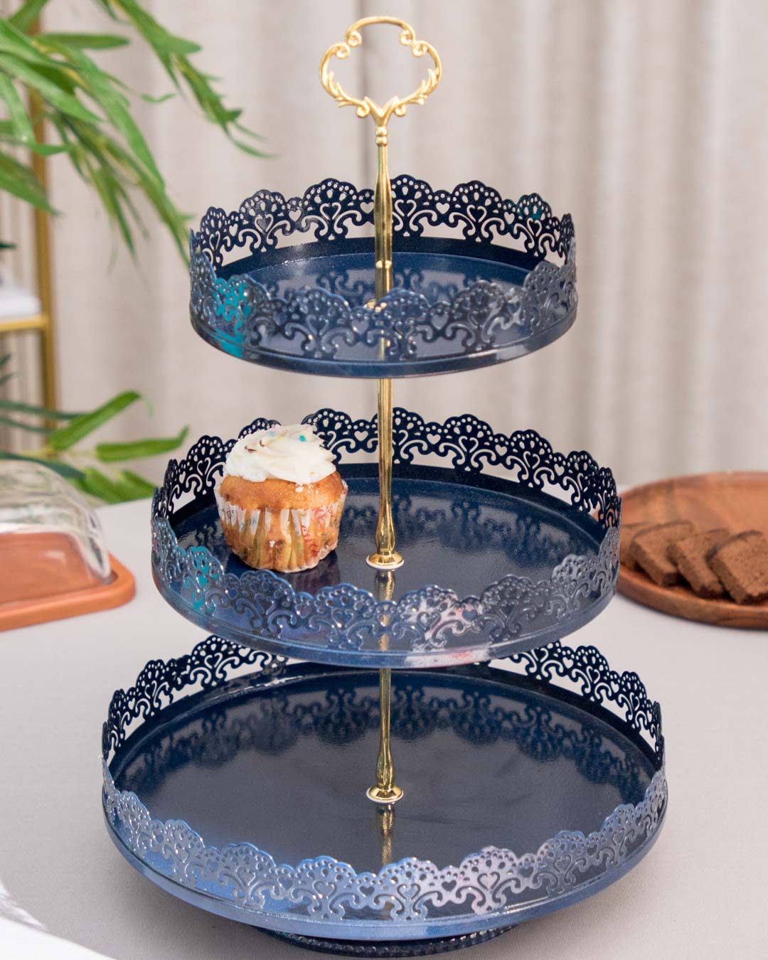 'Lacing Elegance' 3-Tier Cake Stand - Navy Blue - The Decor Kart