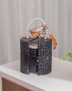 Round Jewellery Organizer Box - Black - The Decor Kart