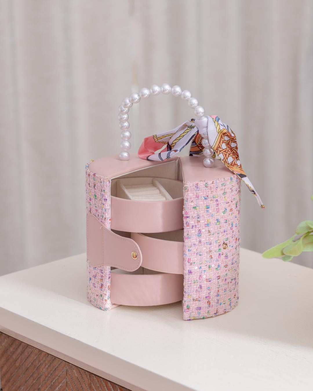 Round Jewellery Organizer Box - Pink - The Decor Kart