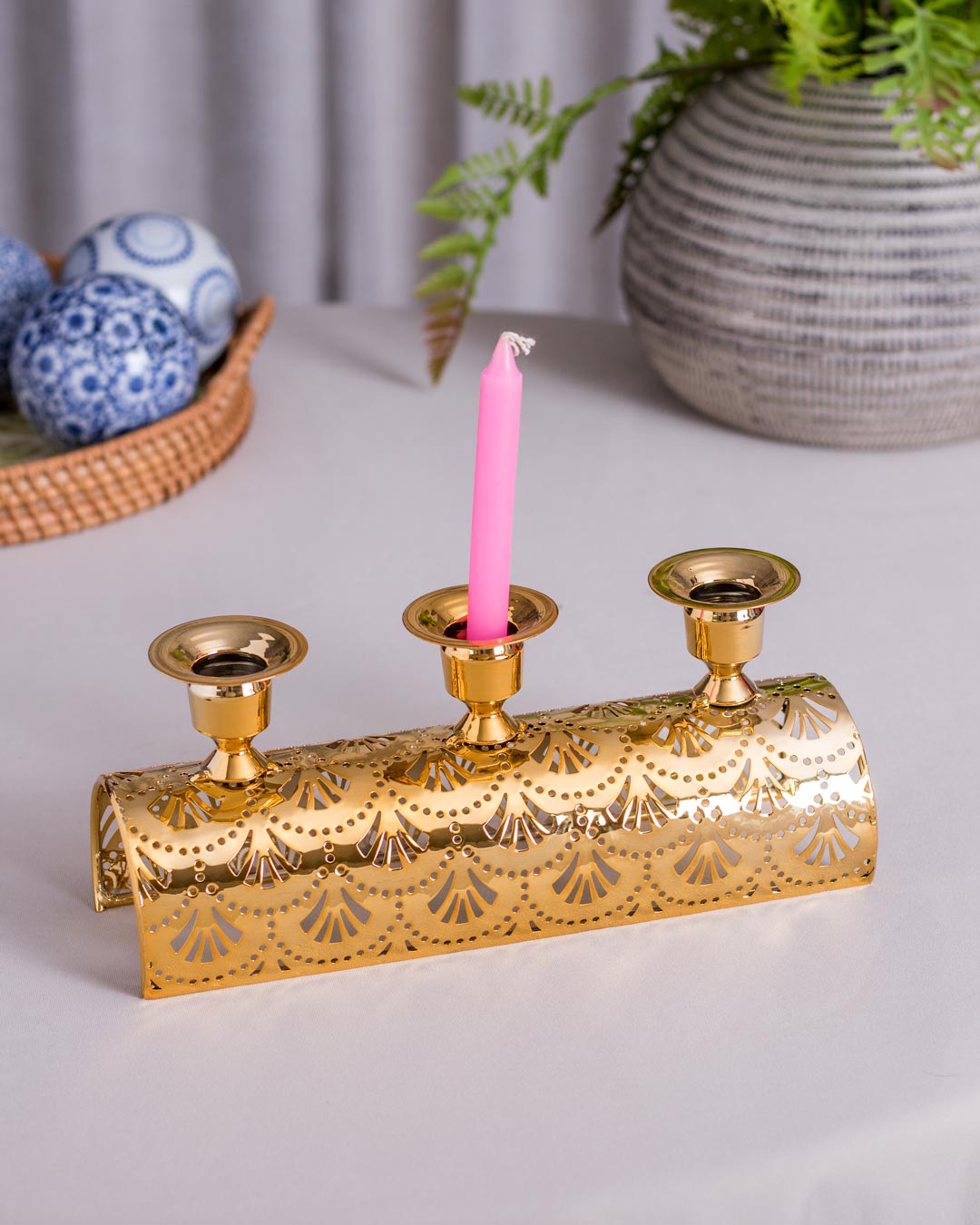 Antique Golden Candle Tray - The Decor Kart