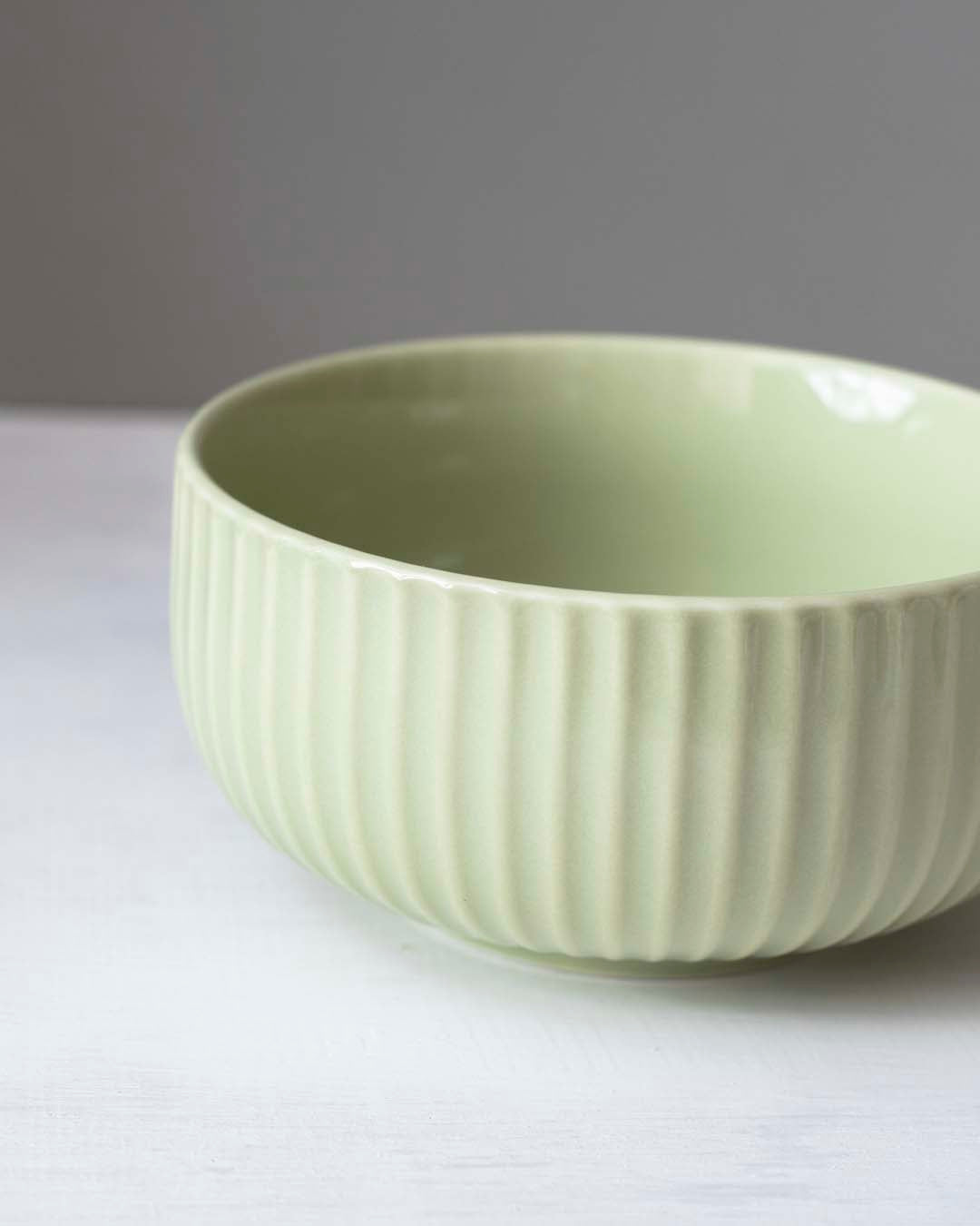 Glossy Straight Grain Bowl - Milk Green - The Decor Kart