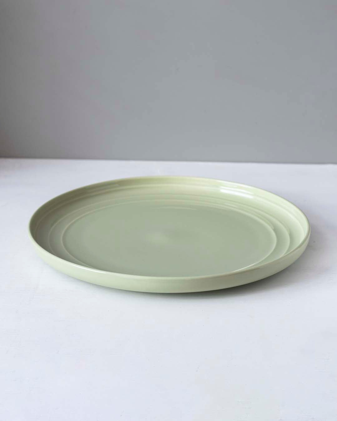 Glossy Straight Grain Dinner Plate - Milk Green - The Decor Kart