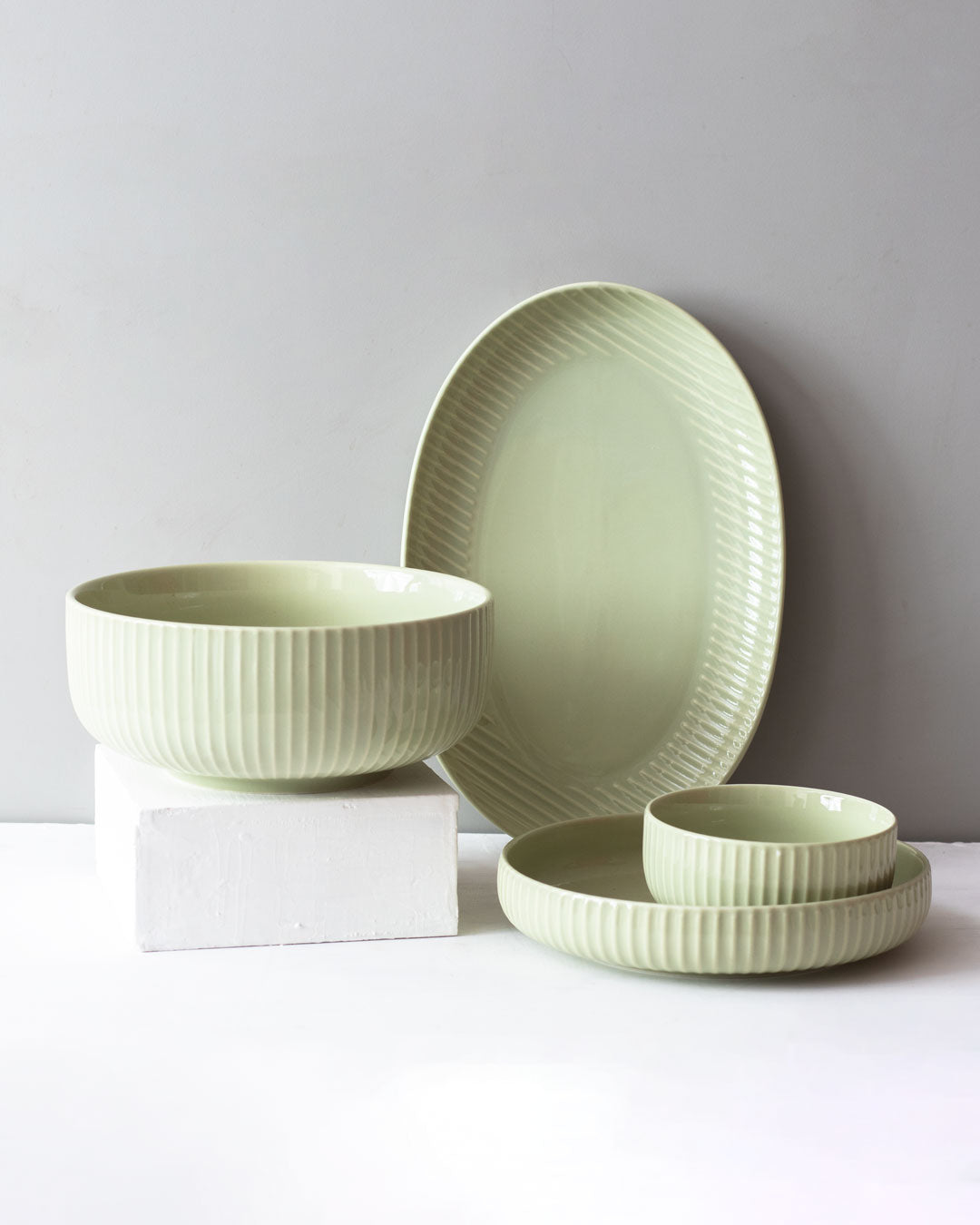 Glossy Straight Grain Pasta Plate - Milk Green - The Decor Kart