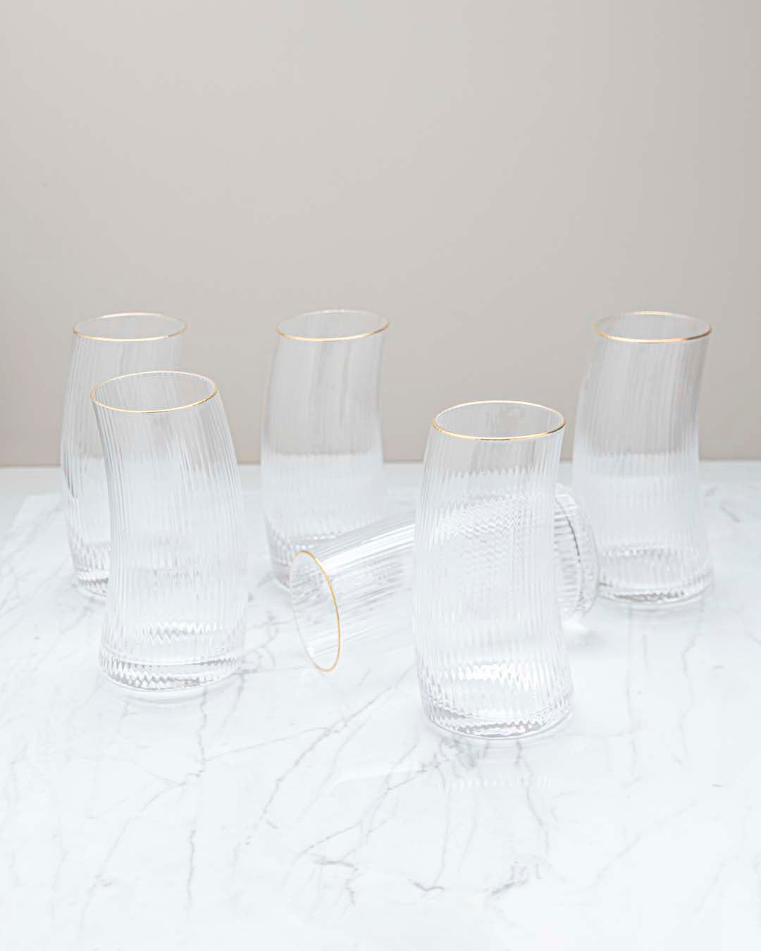 Fluted Tall Drinking Glasses - Set Of 6 - The Decor Kart