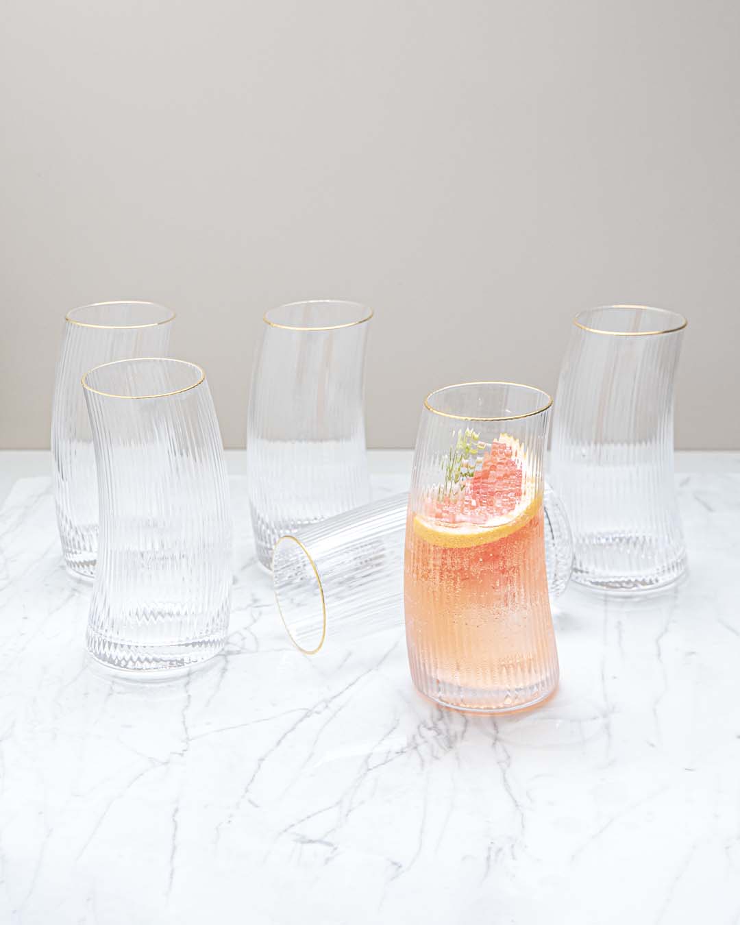 Fluted Tall Drinking Glasses - Set Of 6 - The Decor Kart