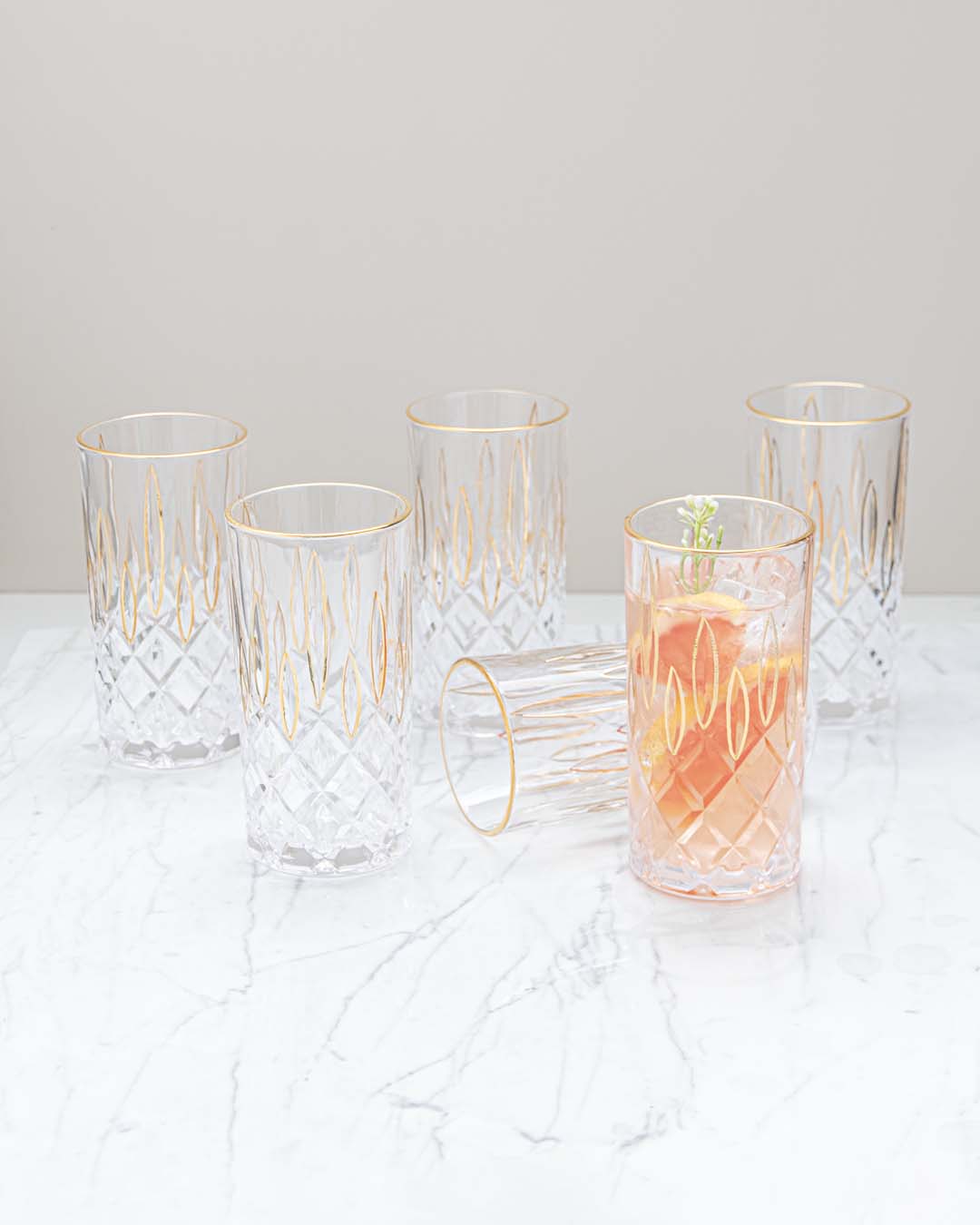 Gold Rim Highball Drinking Glasses - Set of 2 - The Decor Kart