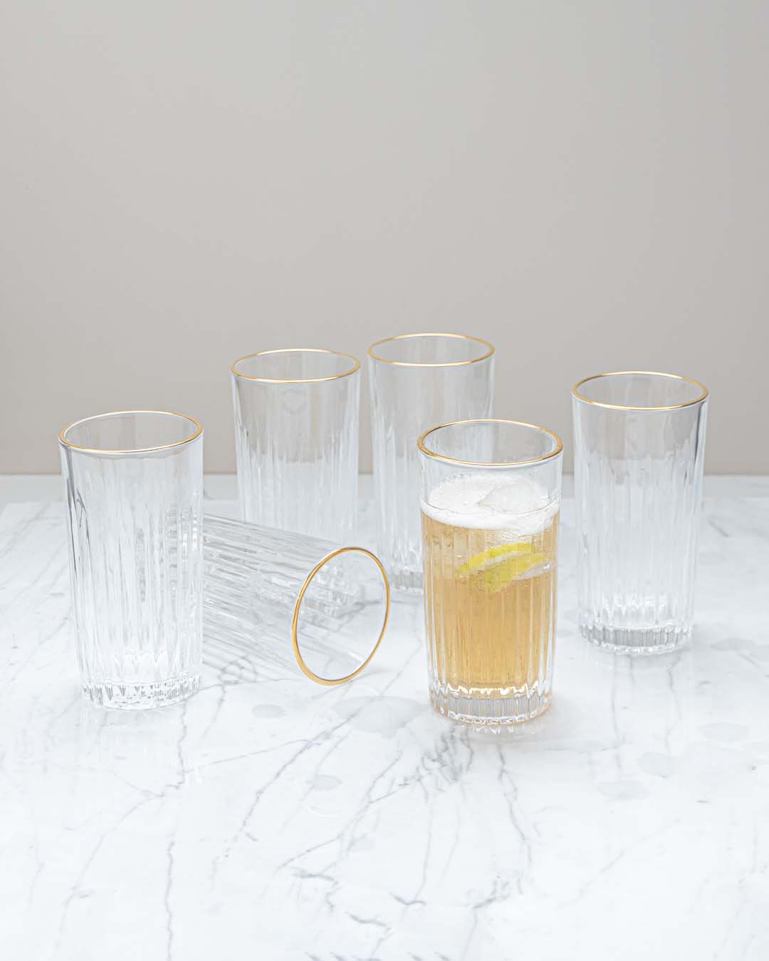 Striped Highball Drinking Glasses - Set Of 6 - The Decor Kart