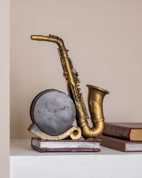 'Saxophone With Clock' Placed On Book Stand - The Decor Kart