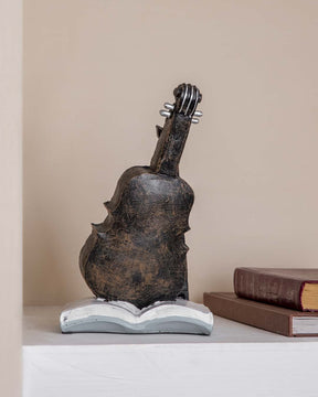 'Violin With Clock' Placed On Book Stand - The Decor Kart