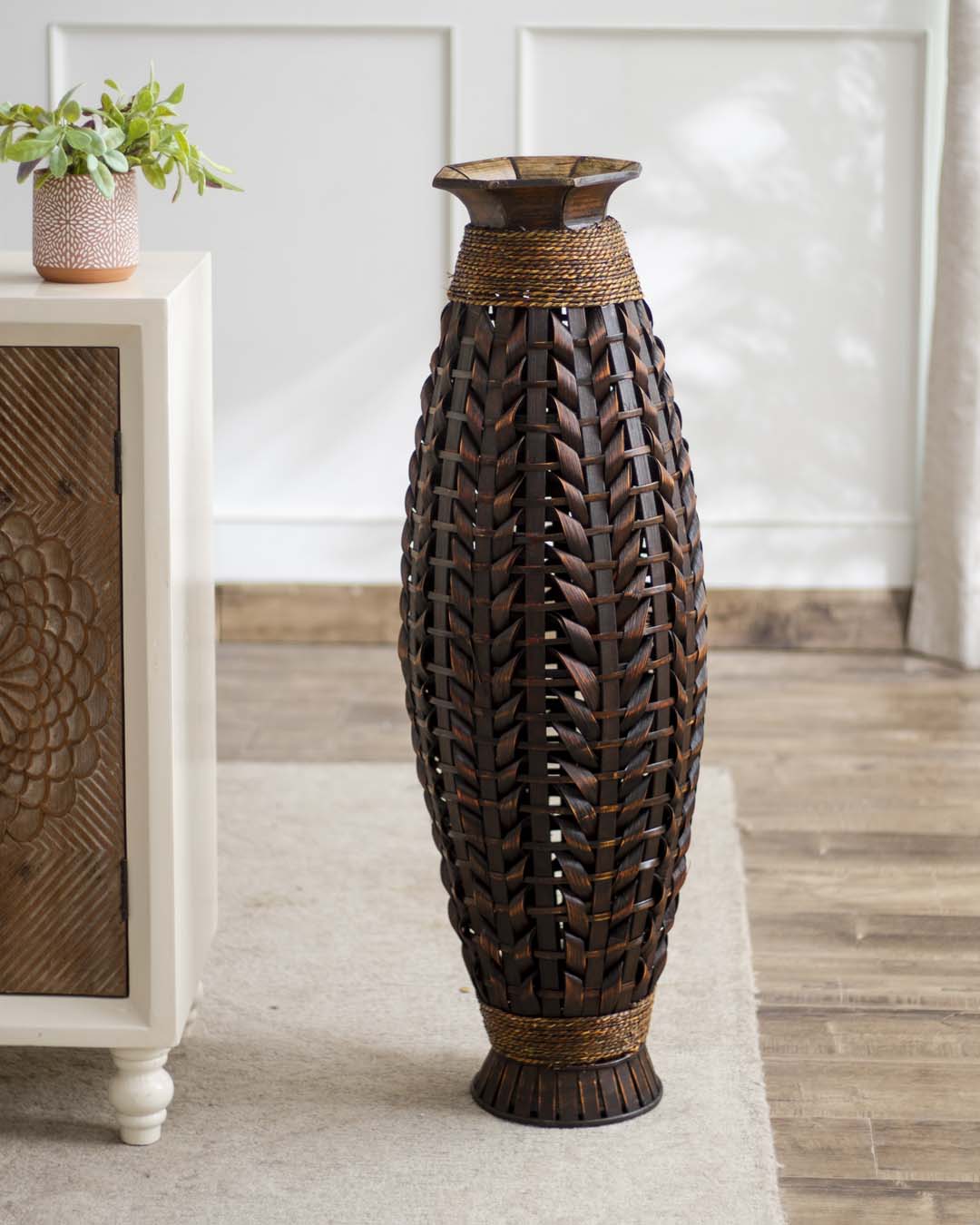 Retro Bamboo Floor Vase - Large - The Decor Kart