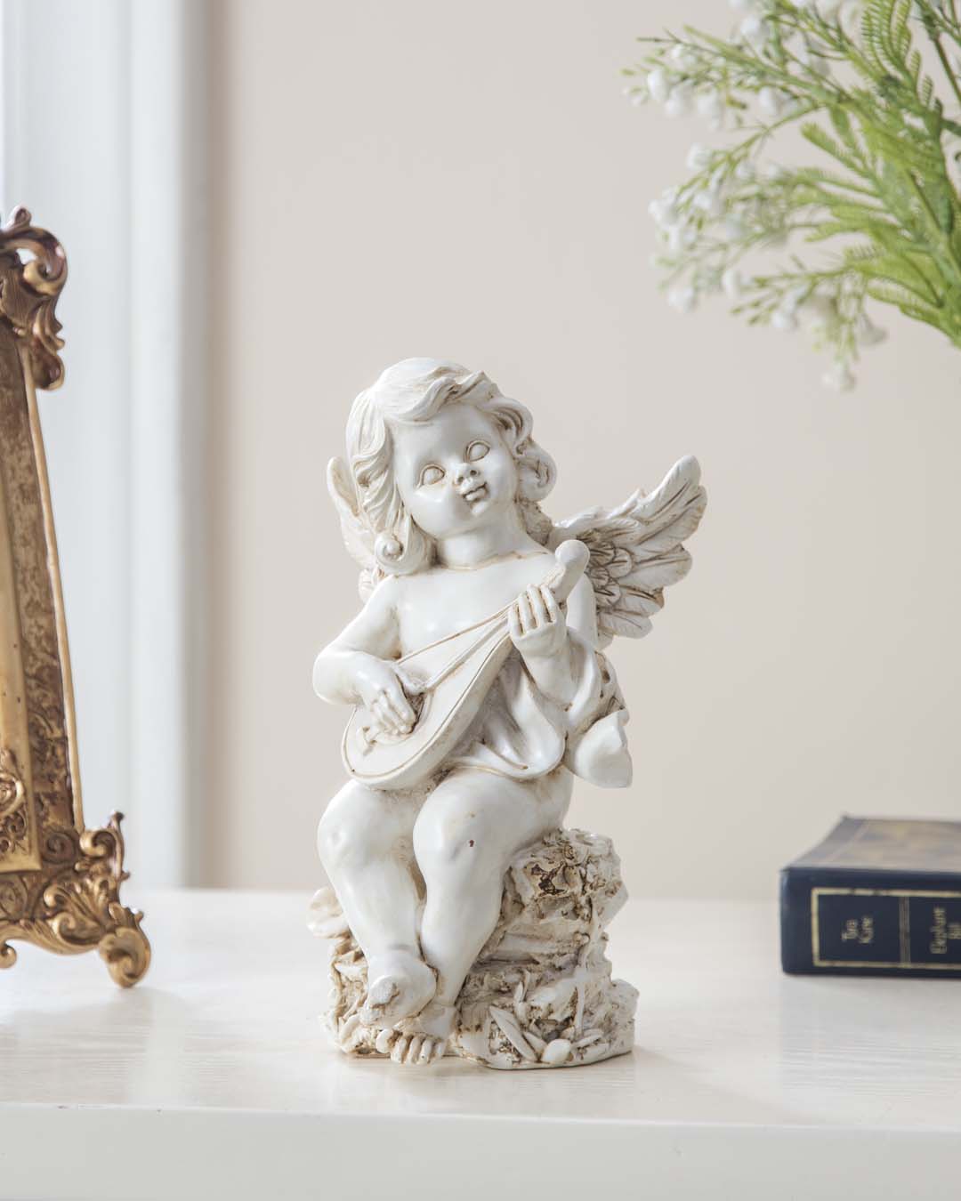 Playing Harp Angel Cherub Figurine - The Decor Kart