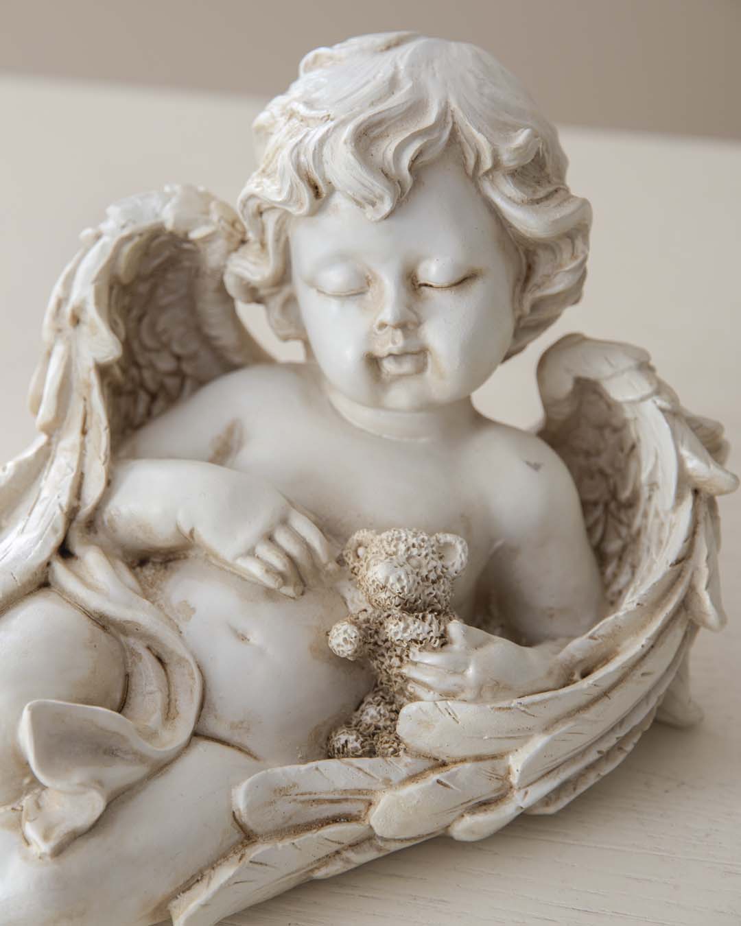 Playing Teddy Bear Angel Cherub Figurine - The Decor Kart