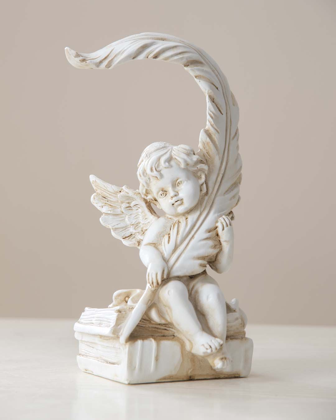 Feather with Angel Cherub Figurine - The Decor Kart