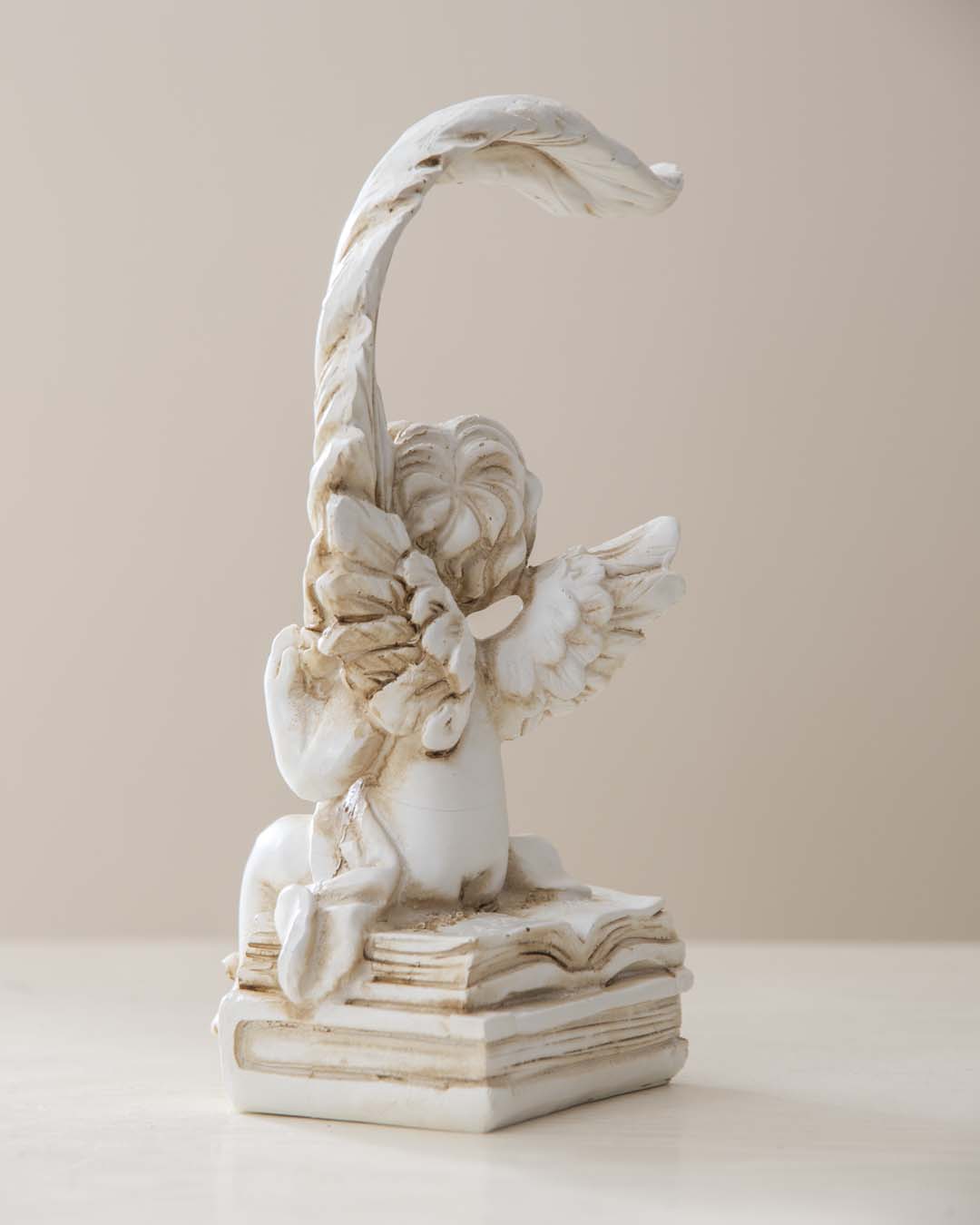 Feather with Angel Cherub Figurine - The Decor Kart