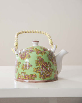 Paisley Ceramic Tea Kettle - Green - The Decor Kart