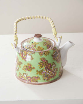 Paisley Ceramic Tea Kettle - Green - The Decor Kart