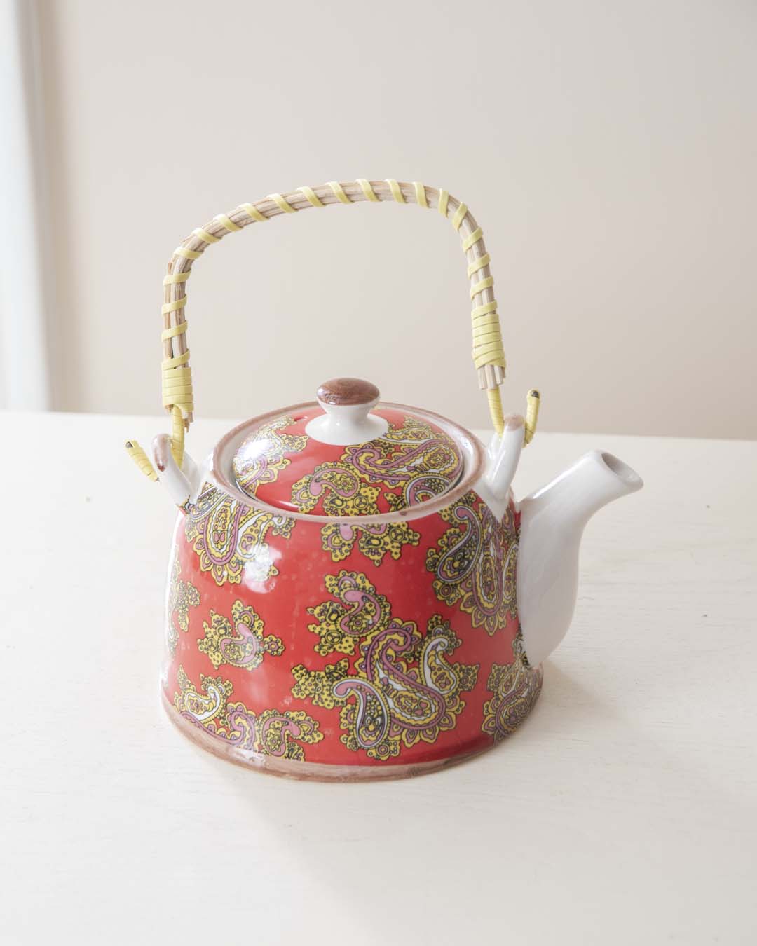 Paisley Ceramic Tea Kettle - Red - The Decor Kart