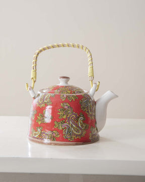 Paisley Ceramic Tea Kettle - Red - The Decor Kart