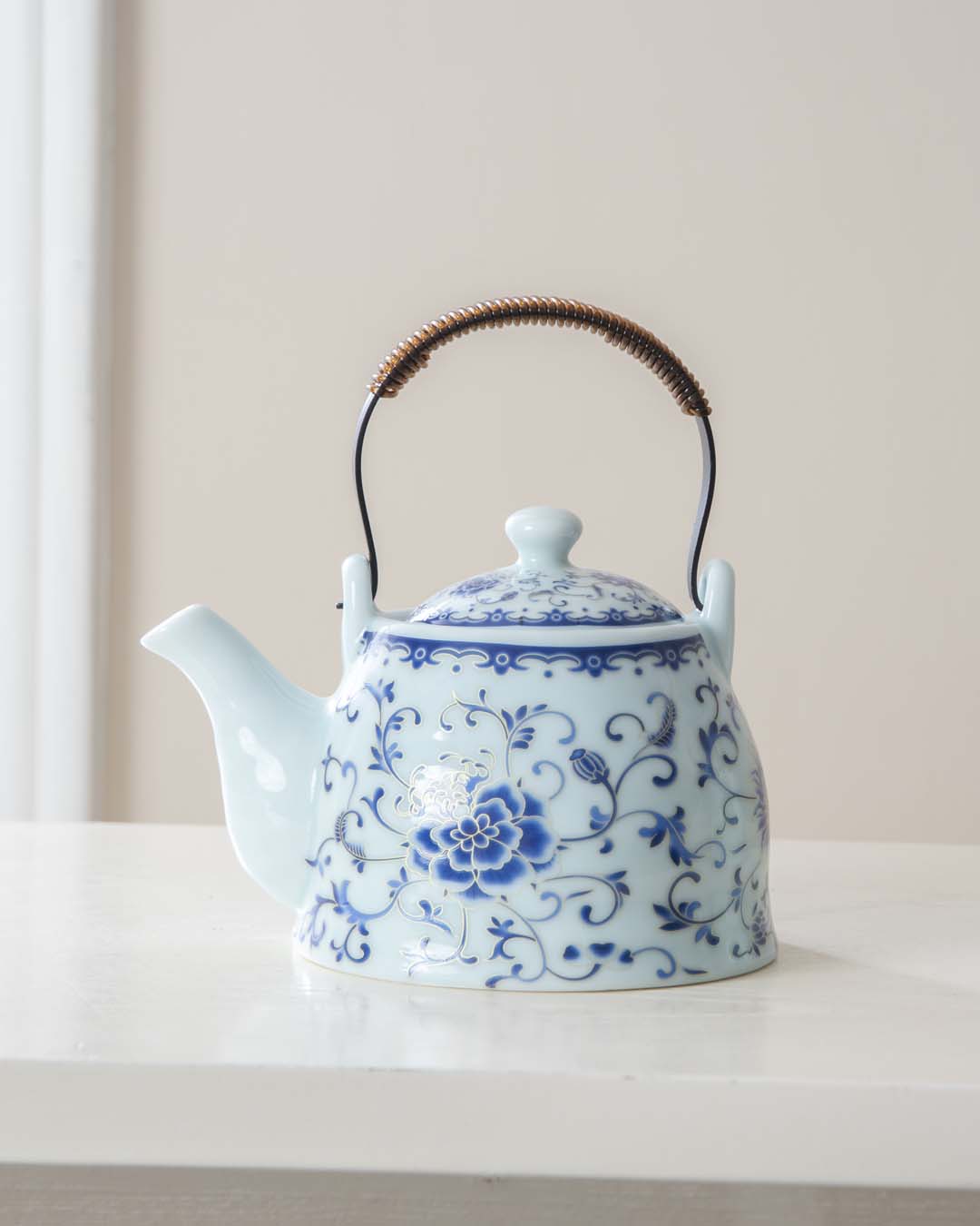 Blue Peony Ceramic Tea Kettle - The Decor Kart