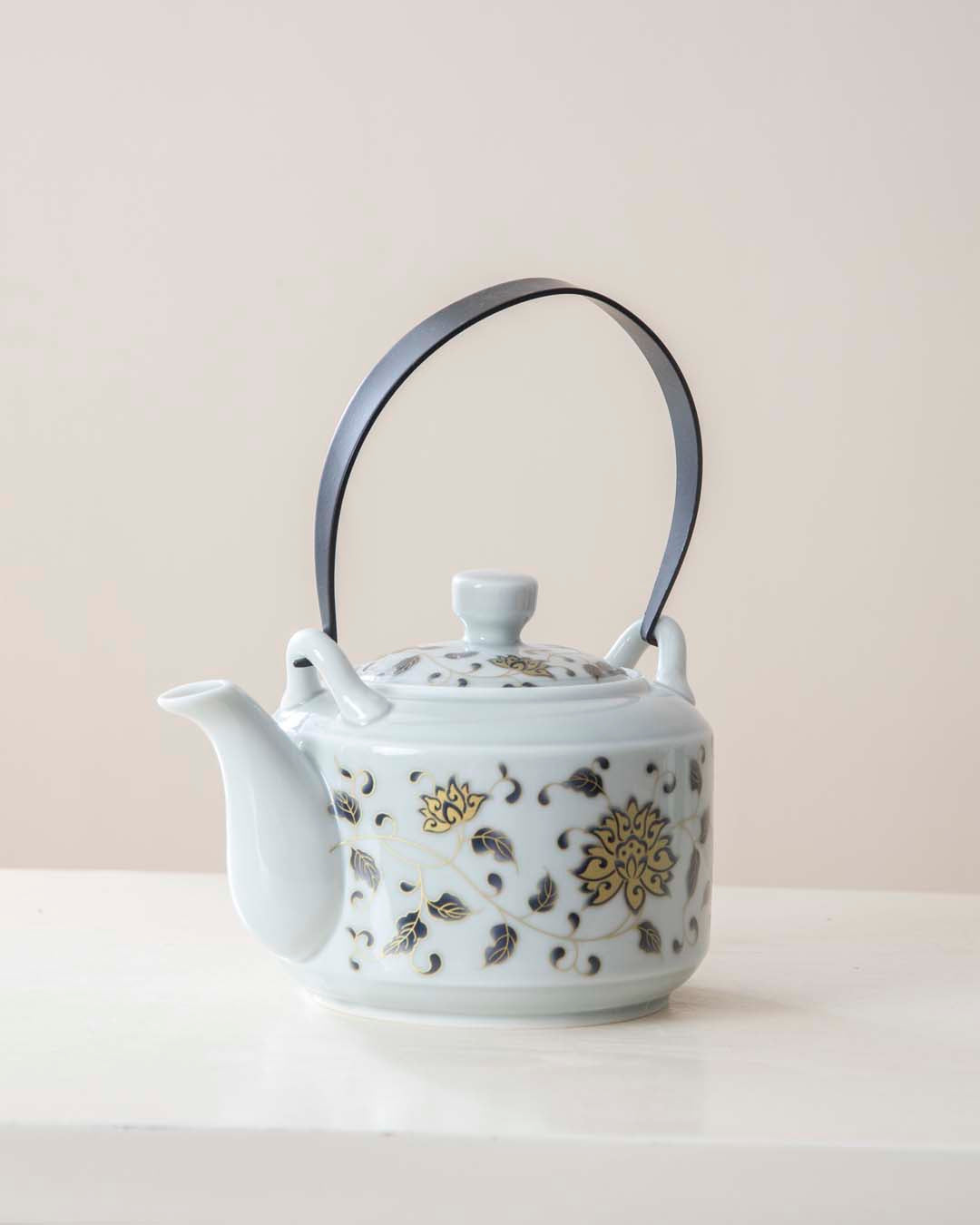 Gold Peony Ceramic Tea Kettle - The Decor Kart