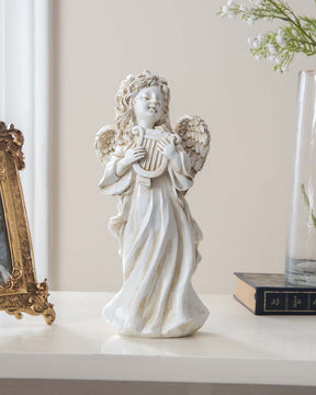 Playing Harp Angel Cherub Figurine - The Decor Kart