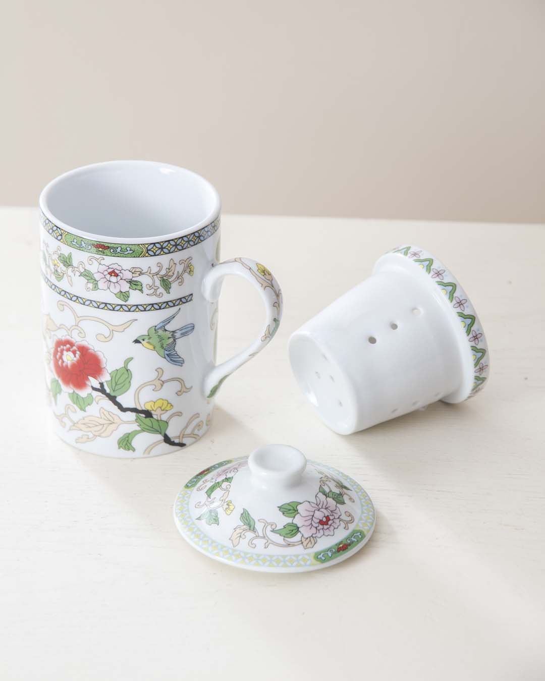 Pair of Birds with Red Flowers Infuser Tea Mug - The Decor Kart