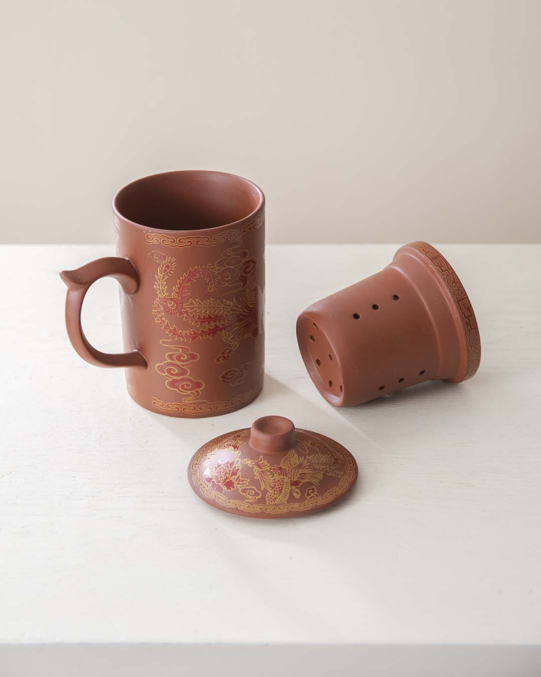 'Dragon' Stoneware Lidded Mug - Brown - The Decor Kart