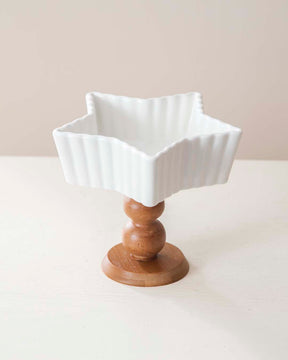 All White Star Ice Cream Bowl with Wooden Base - Small - The Decor Kart