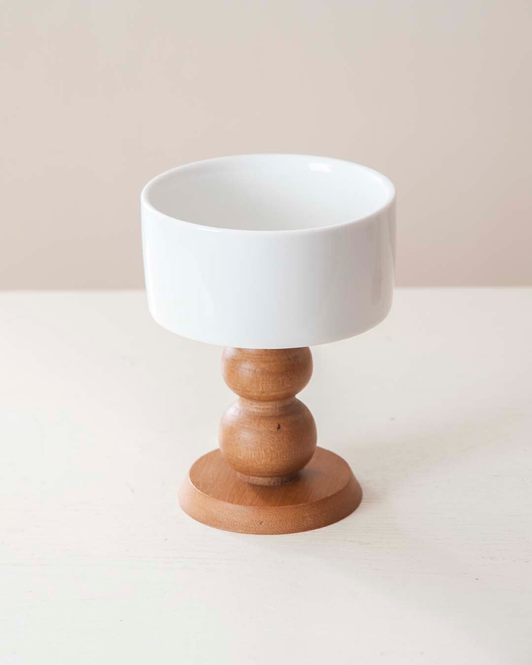 All White Ice Cream Bowl with Wooden Base - Small - The Decor Kart