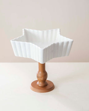 All White Star Ice Cream Bowl with Wooden Base - Large - The Decor Kart