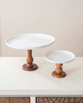 All White Wood Pedestal Cake Stand - Small - The Decor Kart