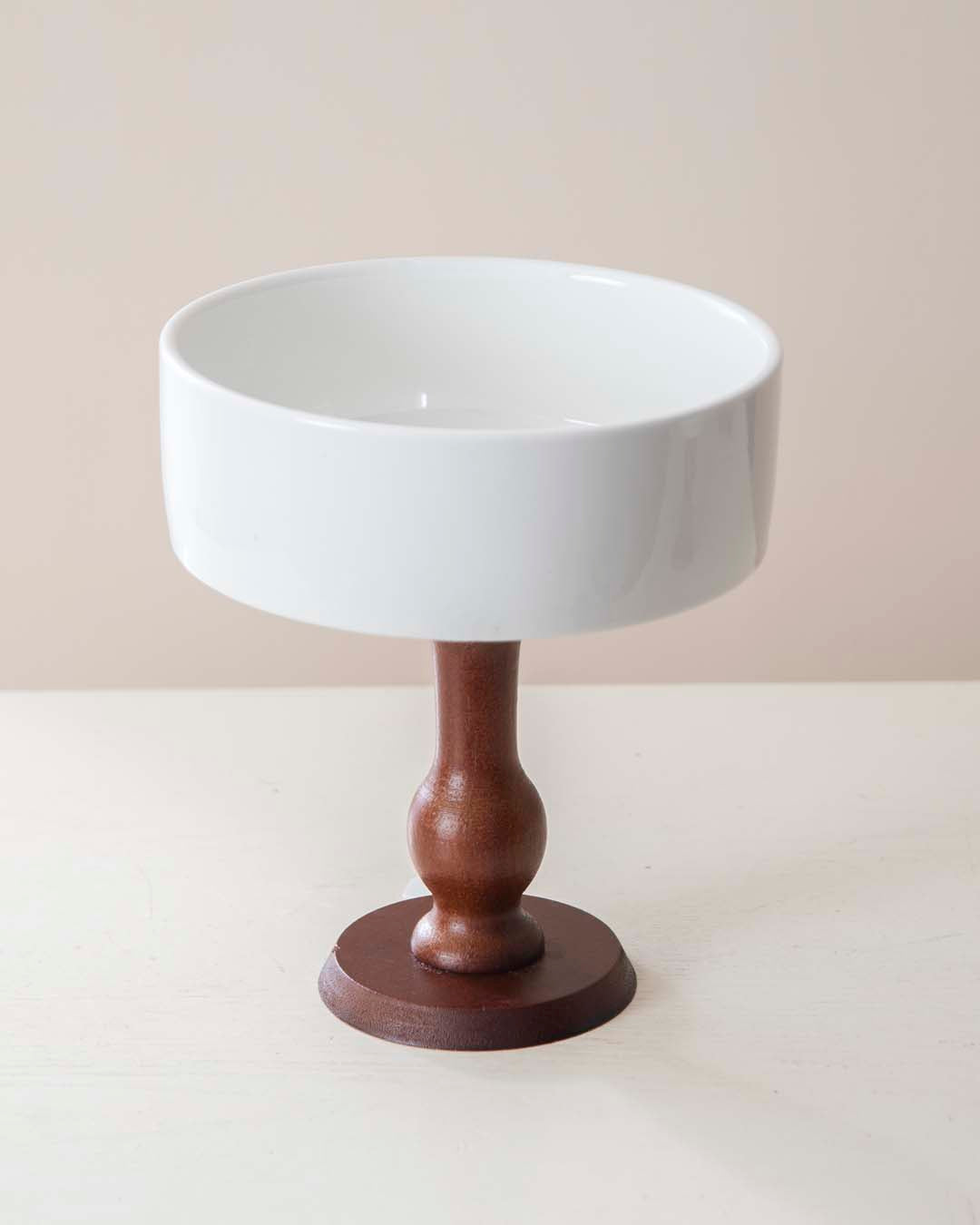 All White Ice Cream Bowl with Wooden Base - Large - The Decor Kart