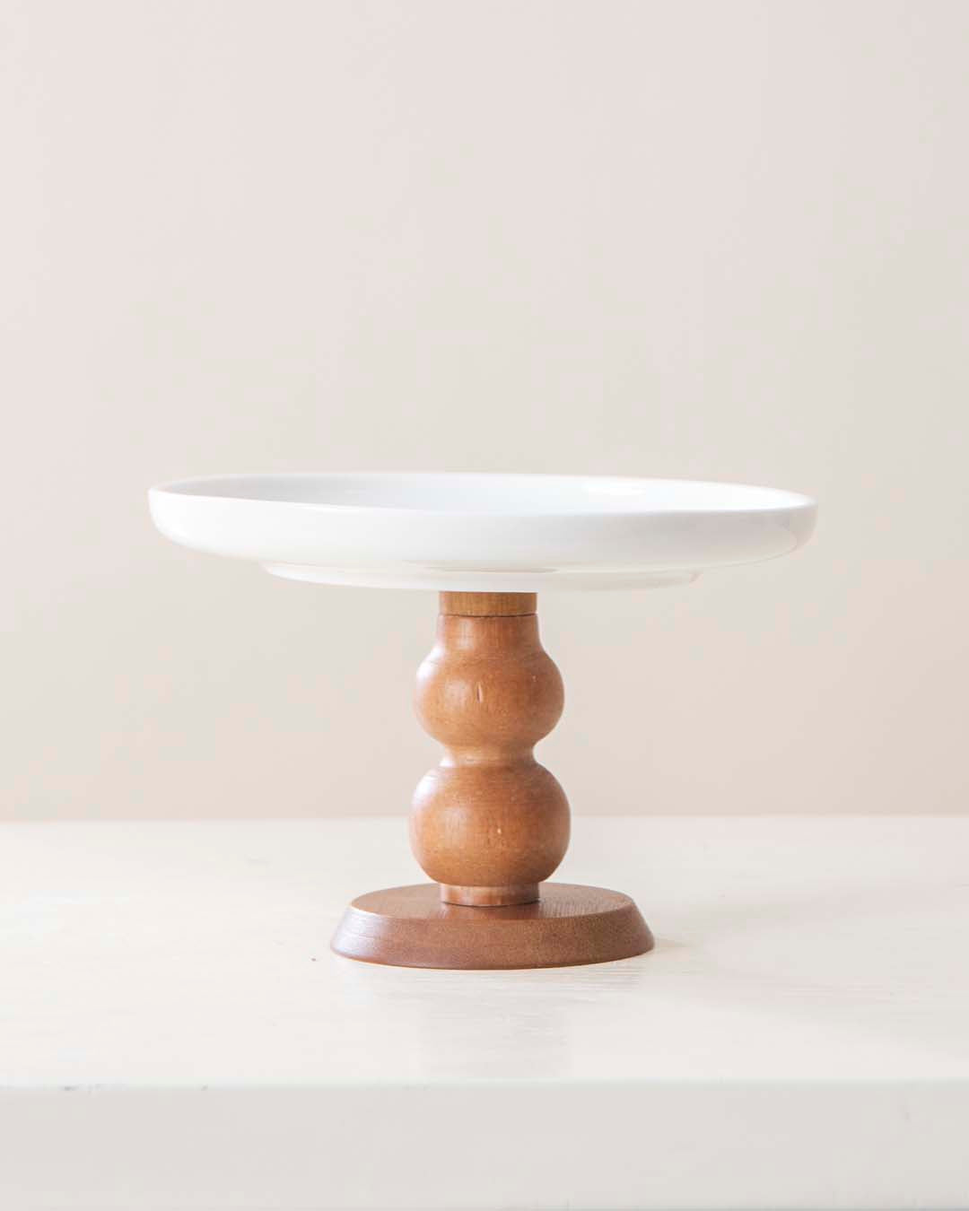 All White Wood Pedestal Cake Stand - Small - The Decor Kart