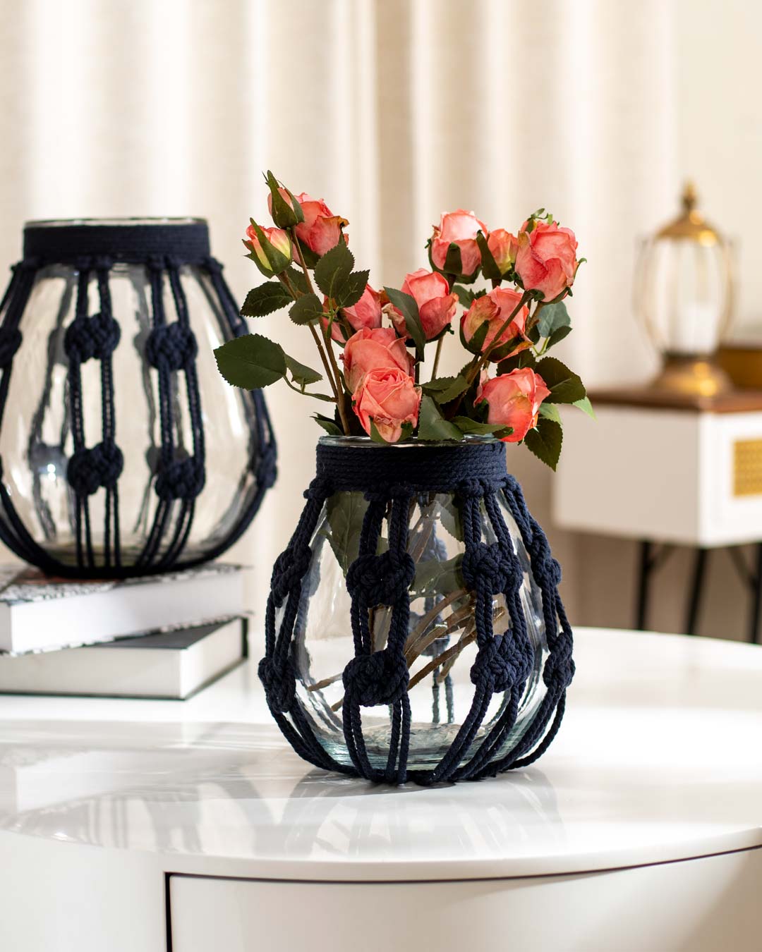 'Crafting with Knots' Macrame Glass Vase - Small - The Decor Kart