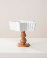 All White Star Ice Cream Bowl with Wooden Base - Small - The Decor Kart