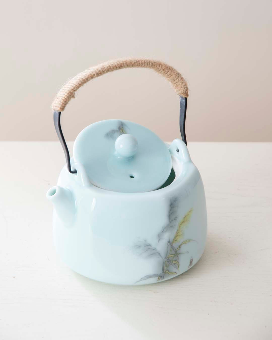 Celadon Hand-Painted Tea Kettle - The Decor Kart