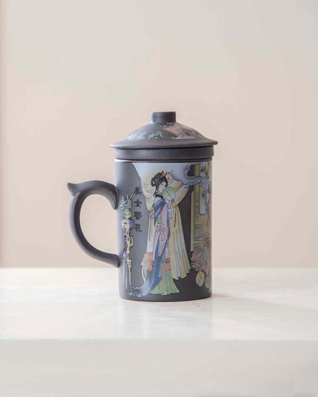 'The Courtyard' Stoneware Lidded Mug - Dark Brown - The Decor Kart