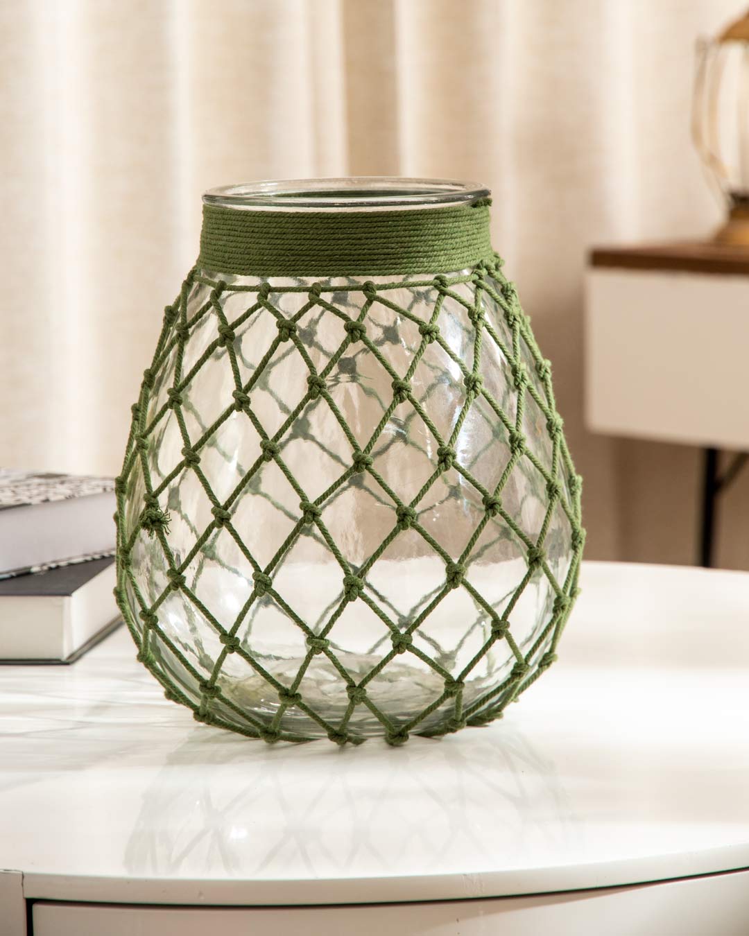 'Strings of Beauty' Macrame Glass Vase - Large - The Decor Kart