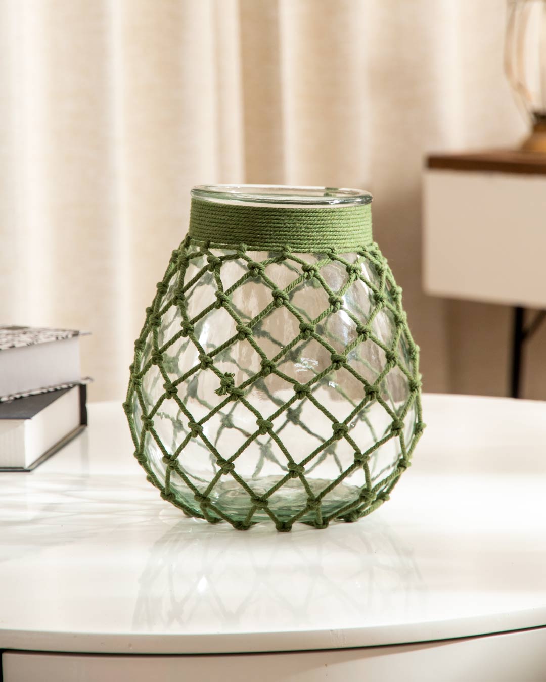 'Strings of Beauty' Macrame Glass Vase - Small - The Decor Kart