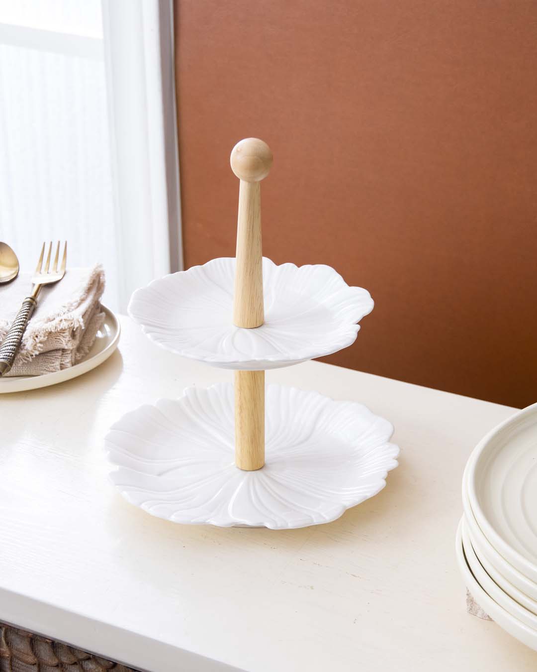 All White 2-Tier Cake Stand - The Decor Kart