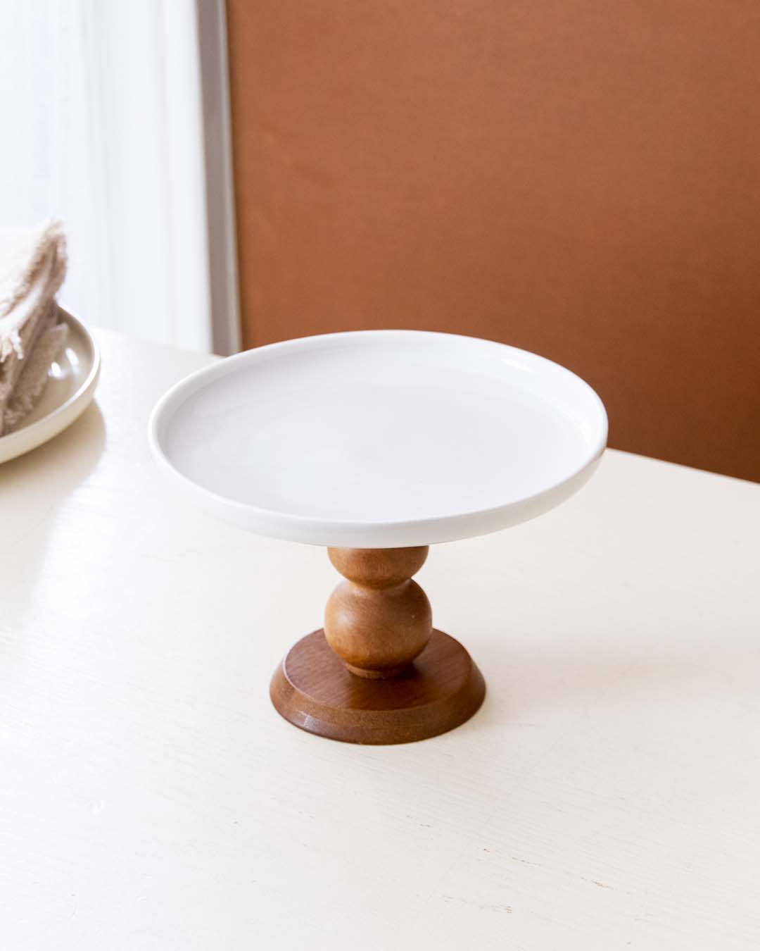 All White Wood Pedestal Cake Stand - Small - The Decor Kart