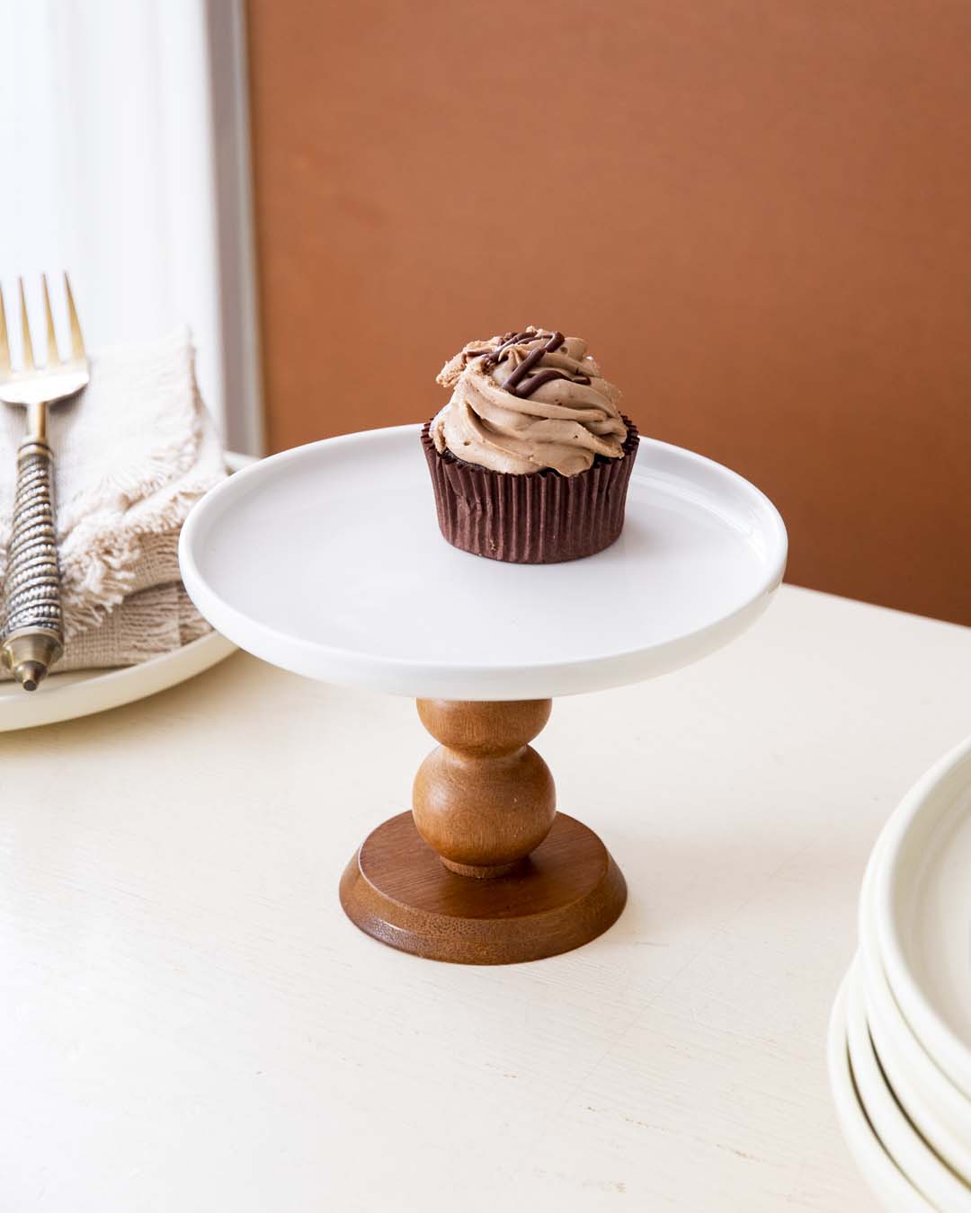 All White Wood Pedestal Cake Stand - Small - The Decor Kart