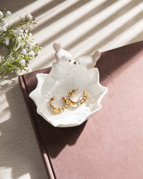 Bird on Leaf Ring Dish - White - The Decor Kart